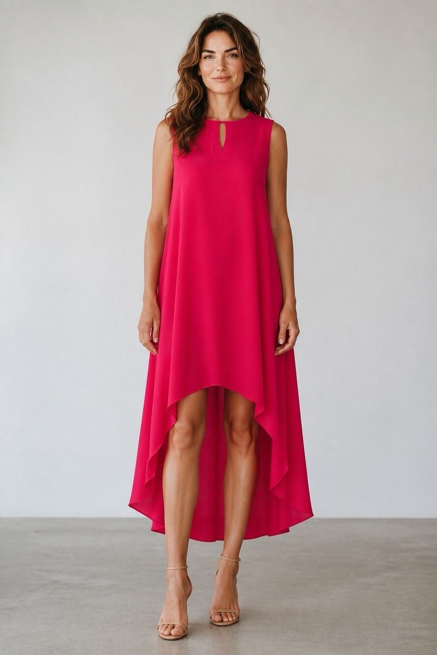 Jana Long, Sleeveless Dress With Asymmetric Hem & Key Hole Front Petite Small